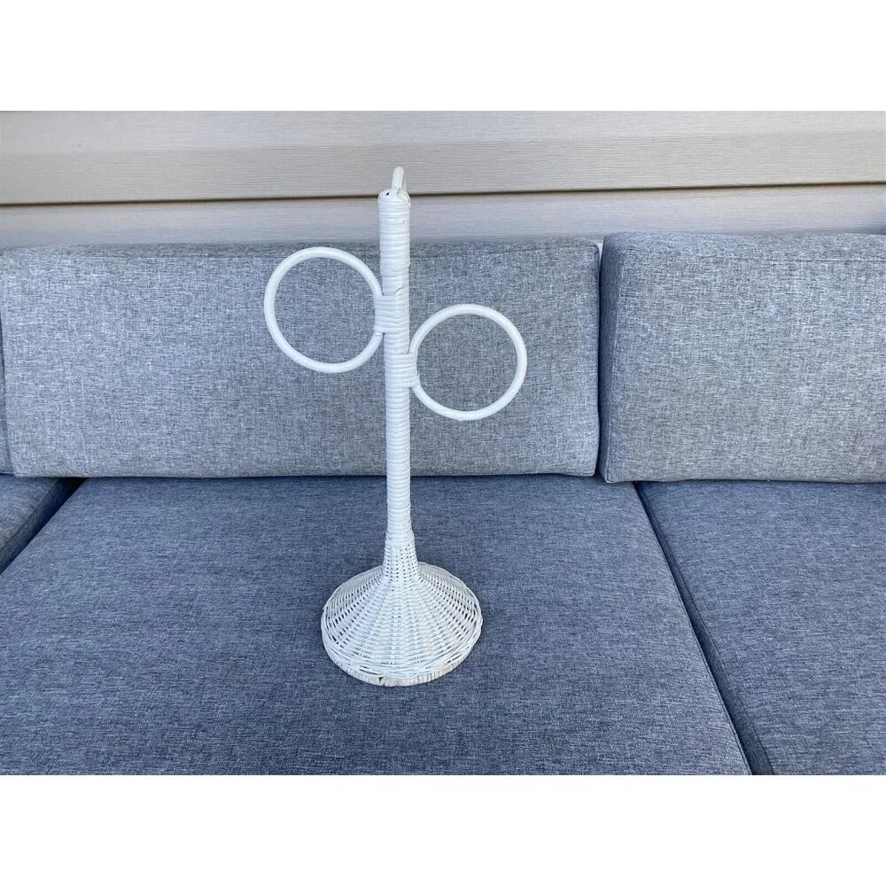 Vintage Wicker White Guest Fingertip Towel Holder Stand Bathroom White Boho